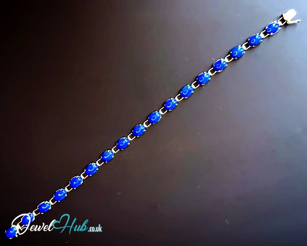 14K Gold Lapis Lazuli Bracelet – 17 Deep Blue Stones · 18cm · Hallmarked Wellness Jewelry - JewelHub.co.uk