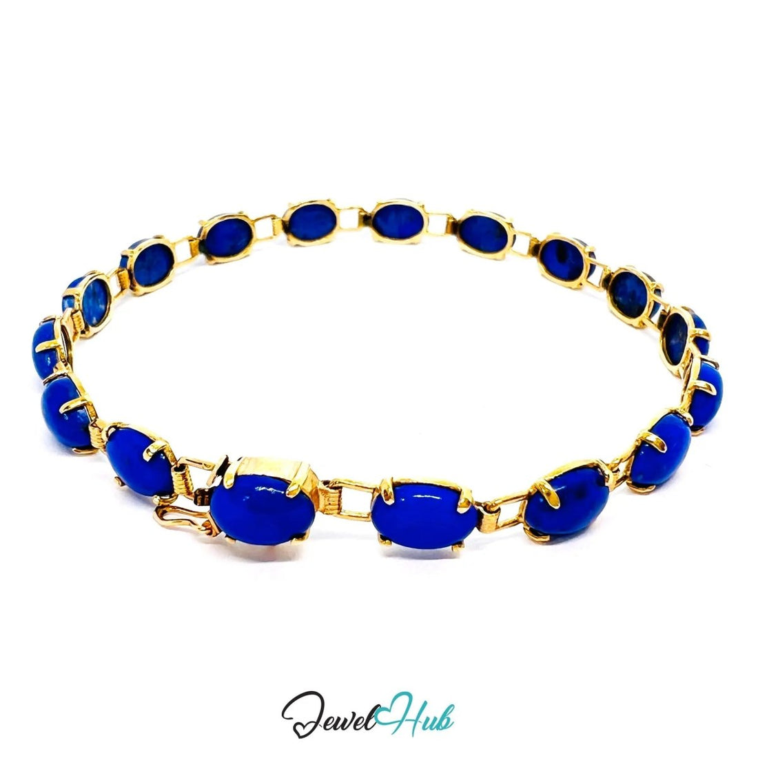 14K Gold Lapis Lazuli Bracelet – 17 Deep Blue Stones · 18cm · Hallmarked Wellness Jewelry - JewelHub.co.uk