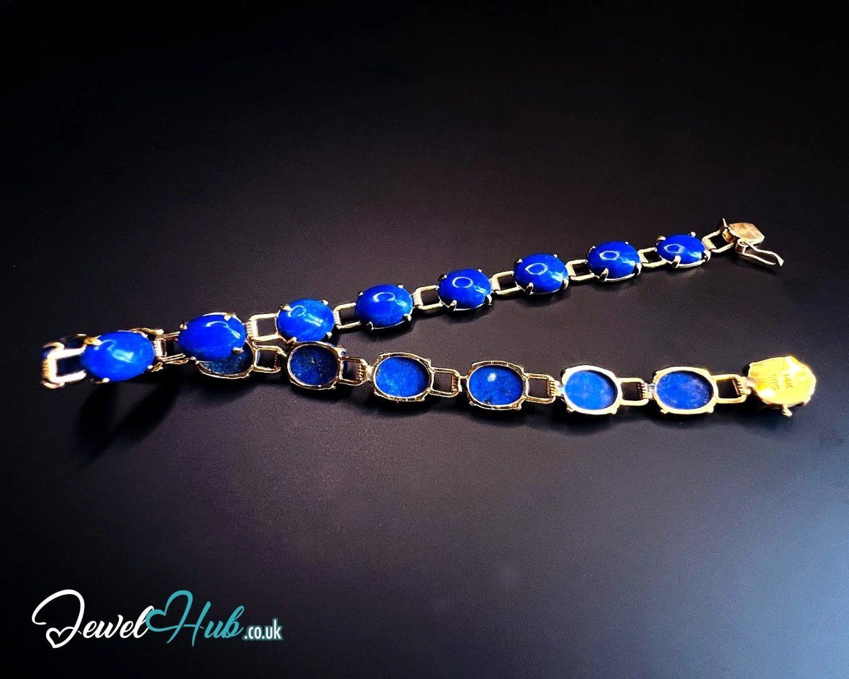 14K Gold Lapis Lazuli Bracelet – 17 Deep Blue Stones · 18cm · Hallmarked Wellness Jewelry - JewelHub.co.uk