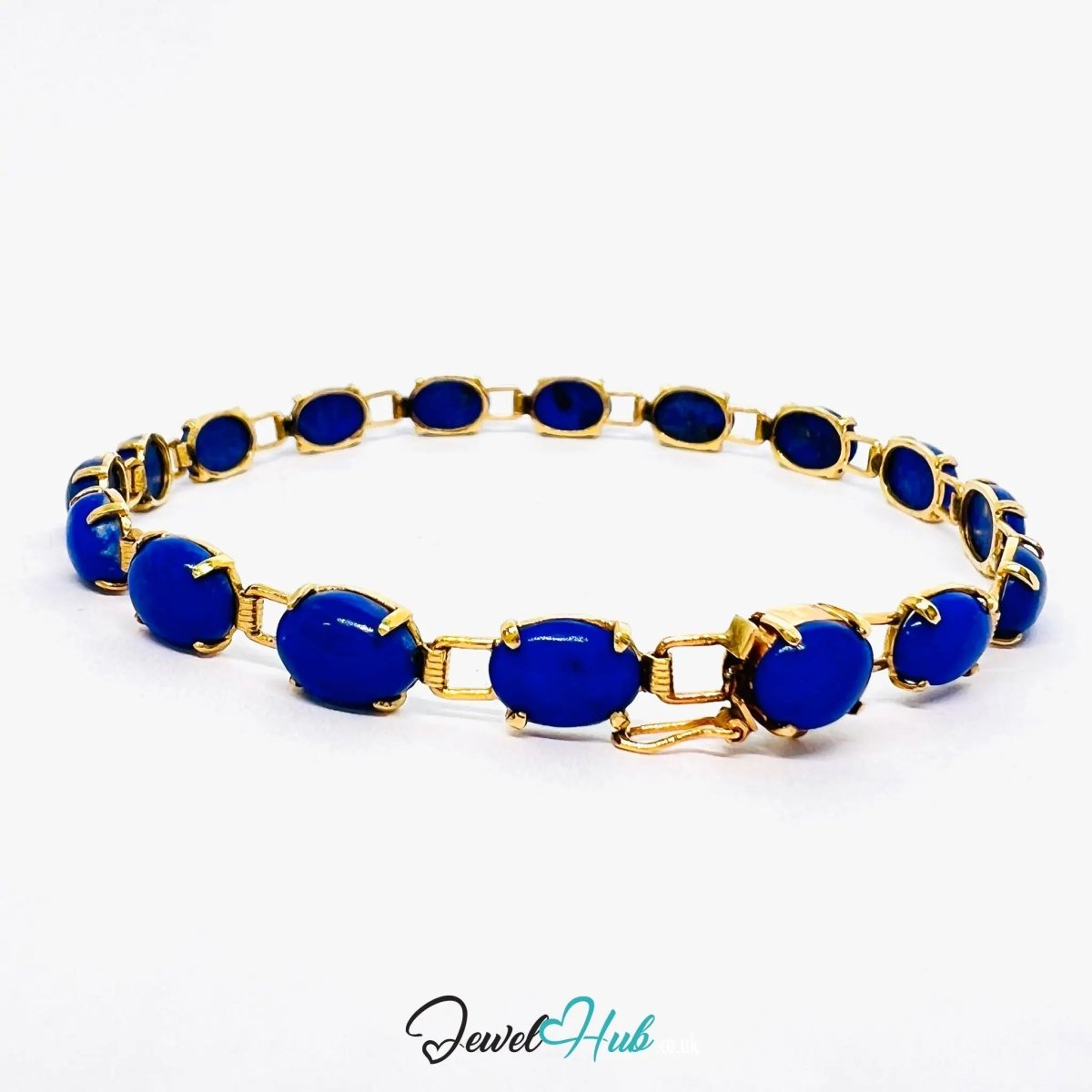 14K Gold Lapis Lazuli Bracelet – 17 Deep Blue Stones · 18cm · Hallmarked Wellness Jewelry - JewelHub.co.uk