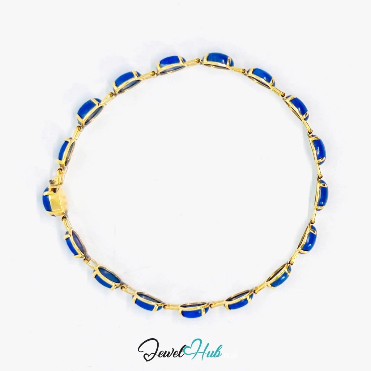 14K Gold Lapis Lazuli Bracelet – 17 Deep Blue Stones · 18cm · Hallmarked Wellness Jewelry - JewelHub.co.uk