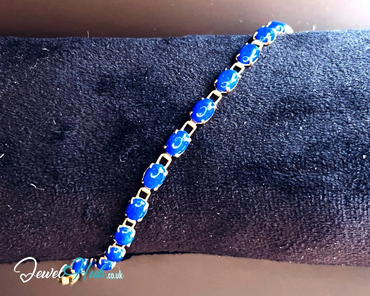14K Gold Lapis Lazuli Bracelet – 17 Deep Blue Stones · 18cm · Hallmarked Wellness Jewelry - JewelHub.co.uk