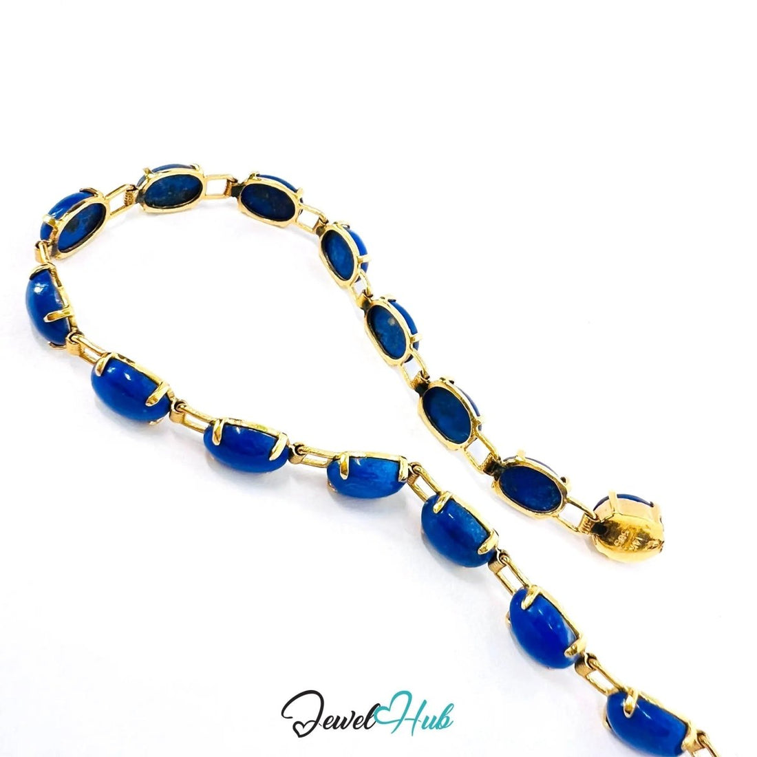 14K Gold Lapis Lazuli Bracelet – 17 Deep Blue Stones · 18cm · Hallmarked Wellness Jewelry - JewelHub.co.uk