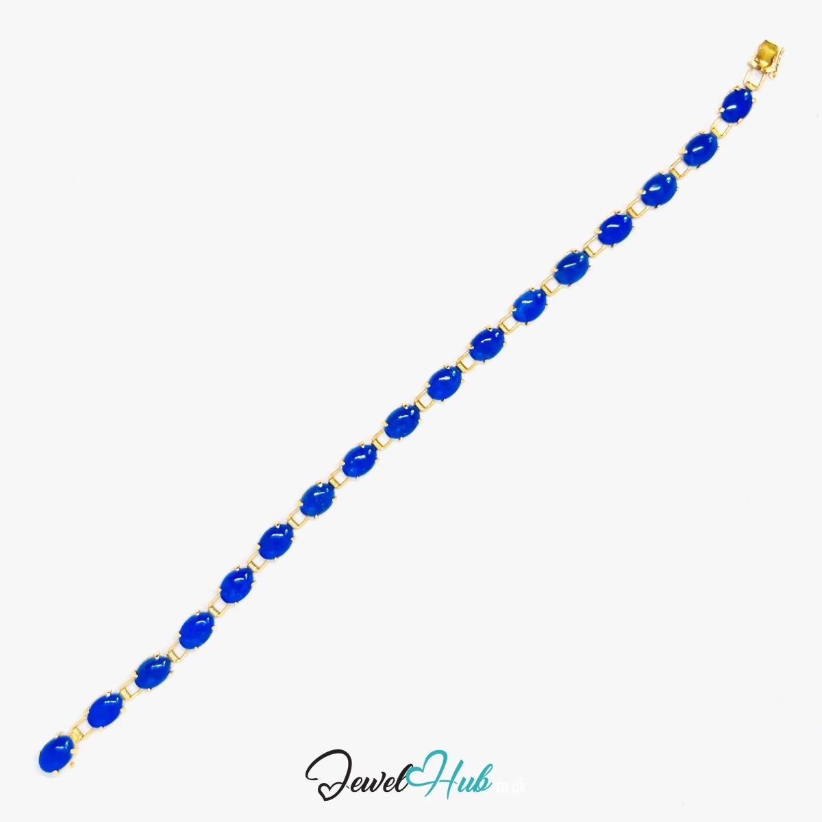 14K Gold Lapis Lazuli Bracelet – 17 Deep Blue Stones · 18cm · Hallmarked Wellness Jewelry - JewelHub.co.uk