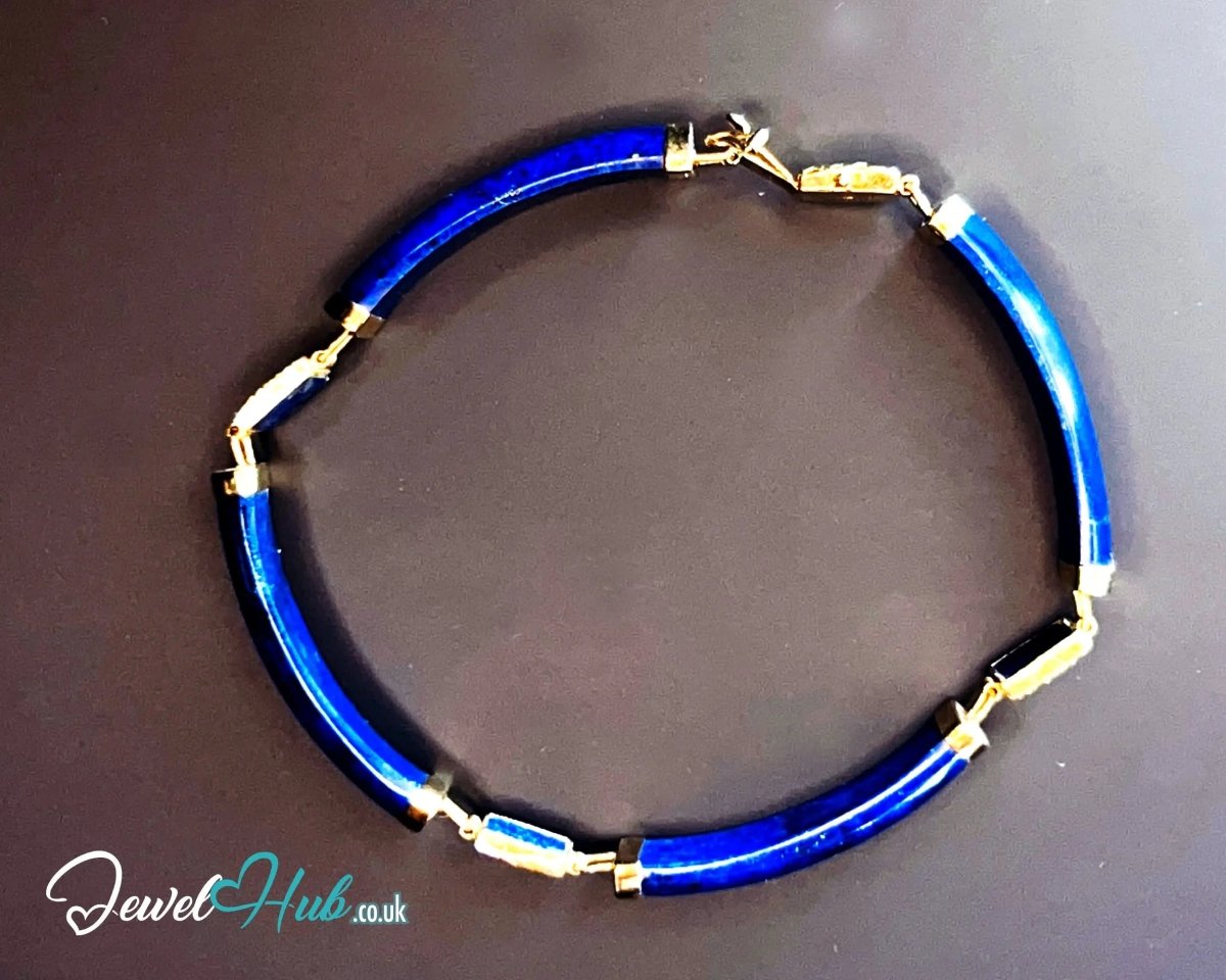 14K Gold Lapis Lazuli Bracelet – 4 Sculptural Gemstones + 3 Dragon Motifs | 11.96g | 18cm | Symbolic Artisan Jewellery - JewelHub.co.uk