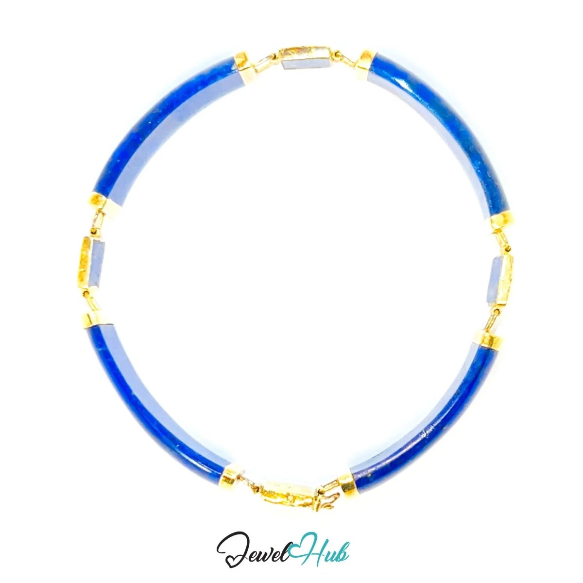 14K Gold Lapis Lazuli Bracelet – 4 Sculptural Gemstones + 3 Dragon Motifs | 11.96g | 18cm | Symbolic Artisan Jewellery - JewelHub.co.uk