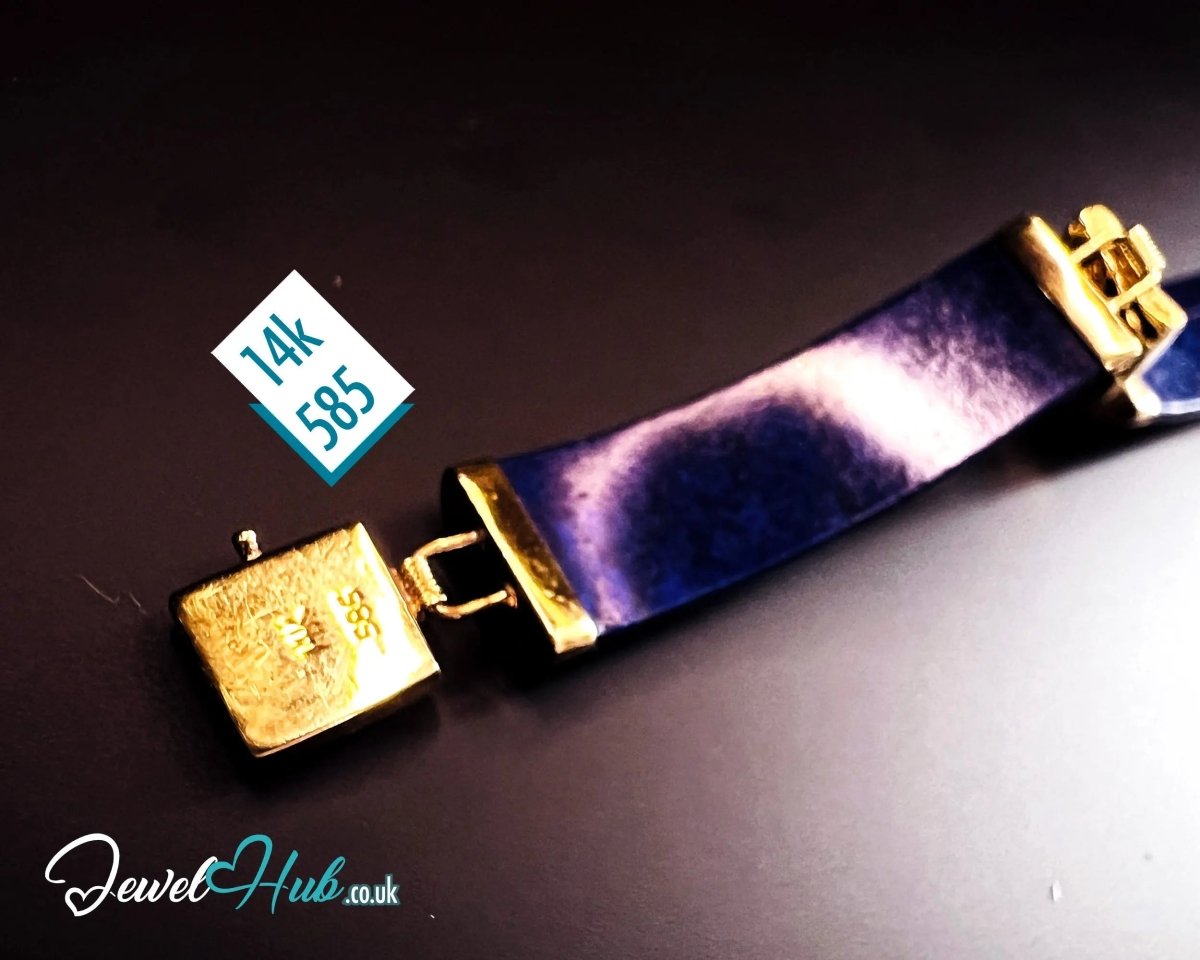 14K Gold Lapis Lazuli Bracelet – 4 Sculptural Gemstones + 3 Dragon Motifs | 11.96g | 18cm | Symbolic Artisan Jewellery - JewelHub.co.uk