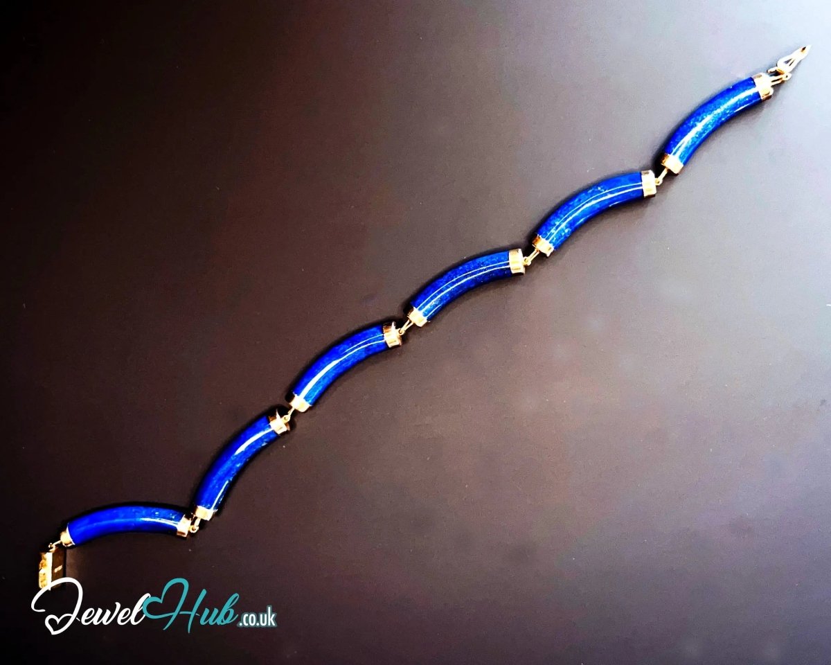 14K Gold Lapis Lazuli Bracelet (Hallmarked) 6 Cylindrical Stones | 9.82g | Hallmarked | Traditional & Wellness - Inspired - JewelHub.co.uk