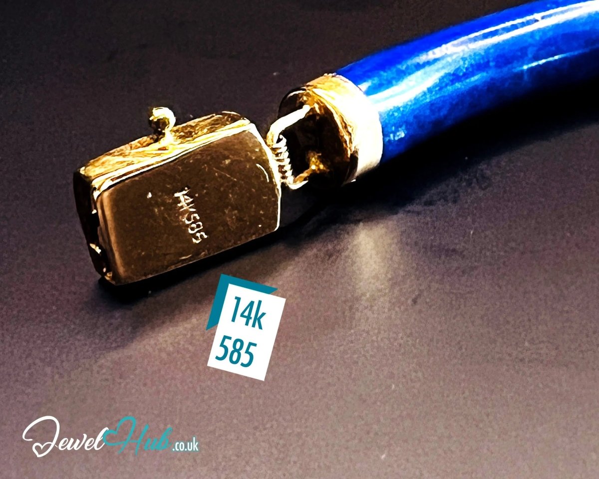 14K Gold Lapis Lazuli Bracelet (Hallmarked) 6 Cylindrical Stones | 9.82g | Hallmarked | Traditional & Wellness - Inspired - JewelHub.co.uk