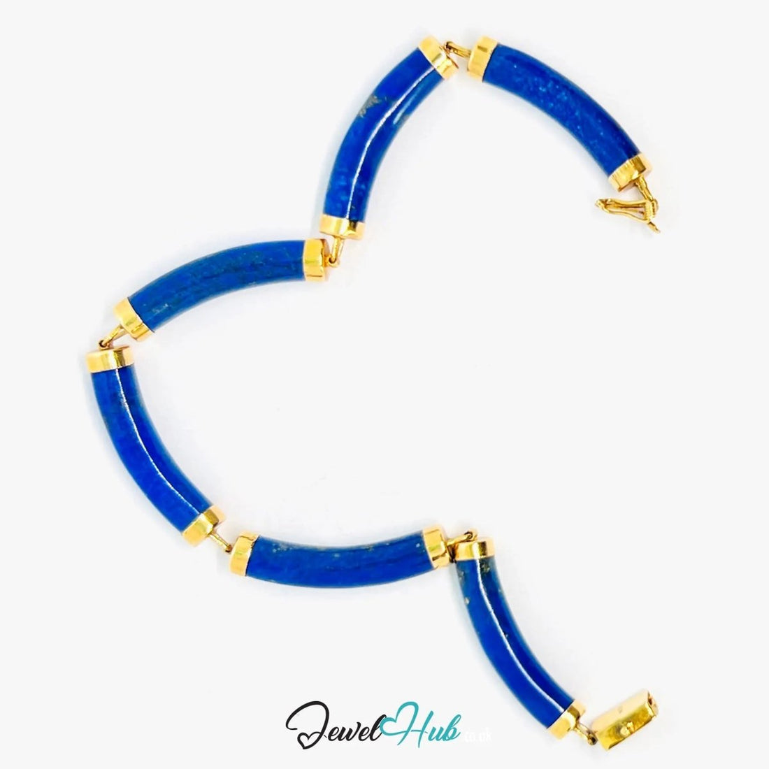 14K Gold Lapis Lazuli Bracelet (Hallmarked) 6 Cylindrical Stones | 9.82g | Hallmarked | Traditional & Wellness - Inspired - JewelHub.co.uk