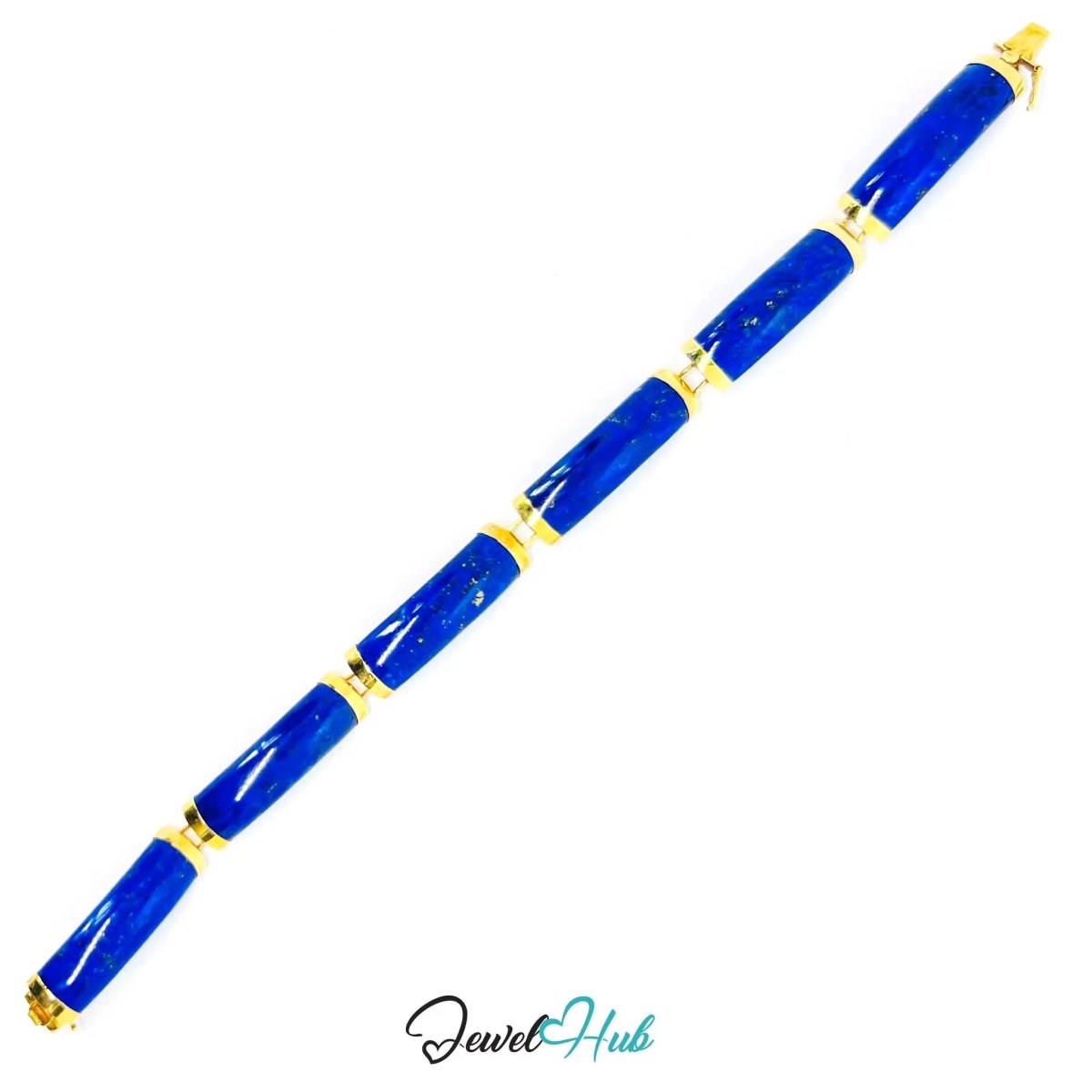 14K Gold Lapis Lazuli Bracelet (Hallmarked) 6 Cylindrical Stones | 9.82g | Hallmarked | Traditional & Wellness - Inspired - JewelHub.co.uk