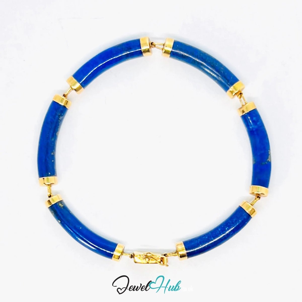 14K Gold Lapis Lazuli Bracelet (Hallmarked) 6 Cylindrical Stones | 9.82g | Hallmarked | Traditional & Wellness - Inspired - JewelHub.co.uk