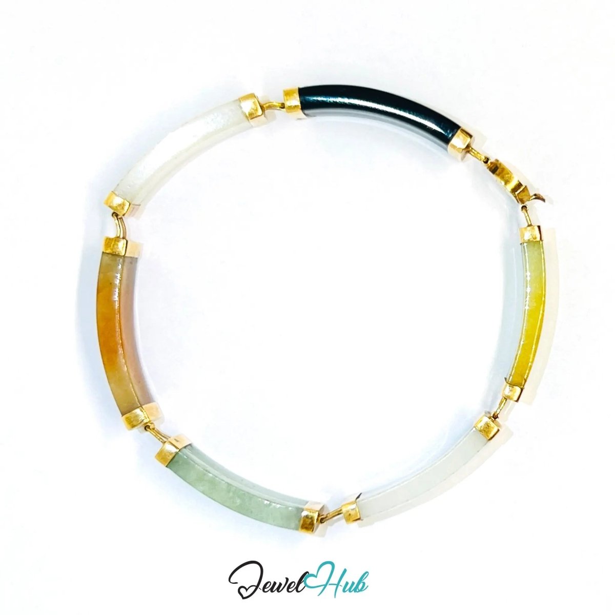 14K Gold Multi - Color Jade Bracelet – 6 Polished Segments · Hallmarked - JewelHub.co.uk