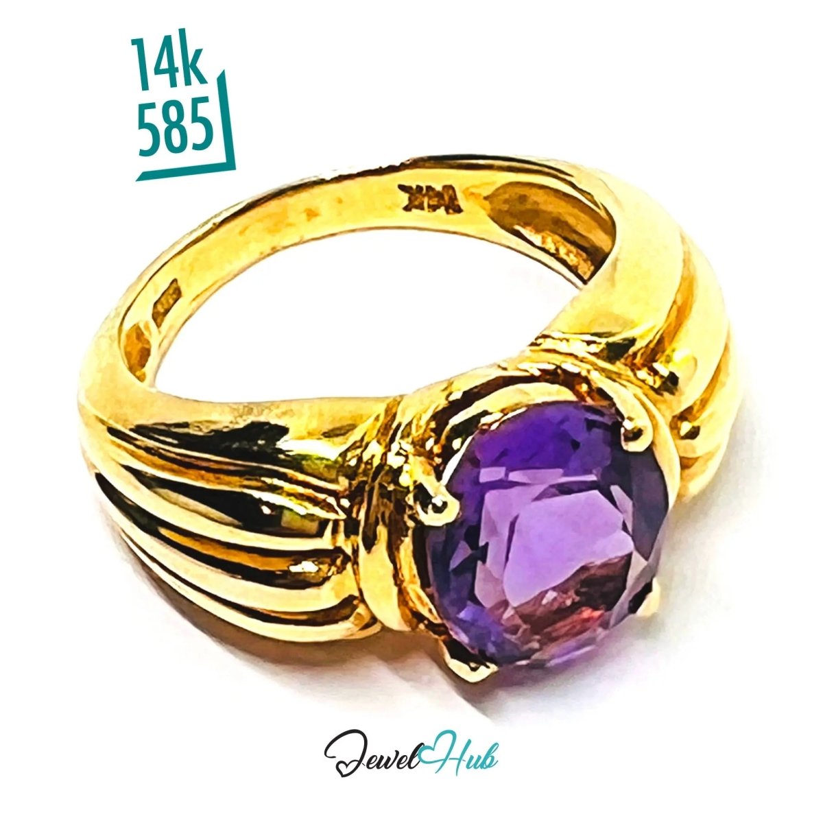 14k Gold Oval Cut Amethyst Ring – Hallmarked | 2.8 Carats | UK M½ US 6.5 | Bold gold & Regal violet - JewelHub.co.uk