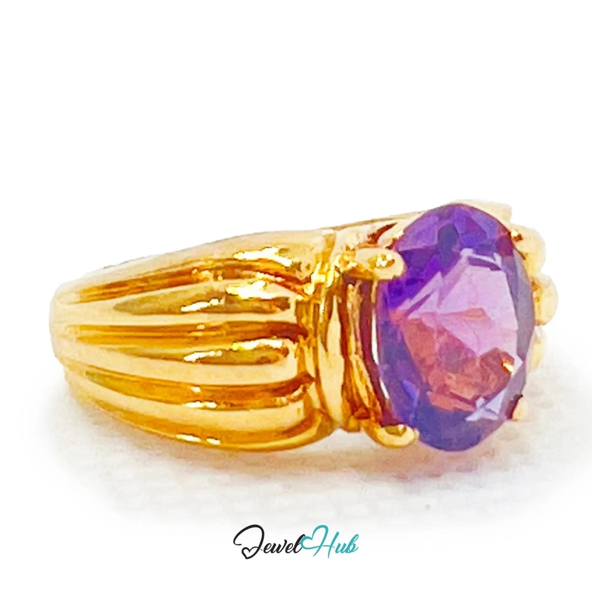 14k Gold Oval Cut Amethyst Ring – Hallmarked | 2.8 Carats | UK M½ US 6.5 | Bold gold & Regal violet - JewelHub.co.uk