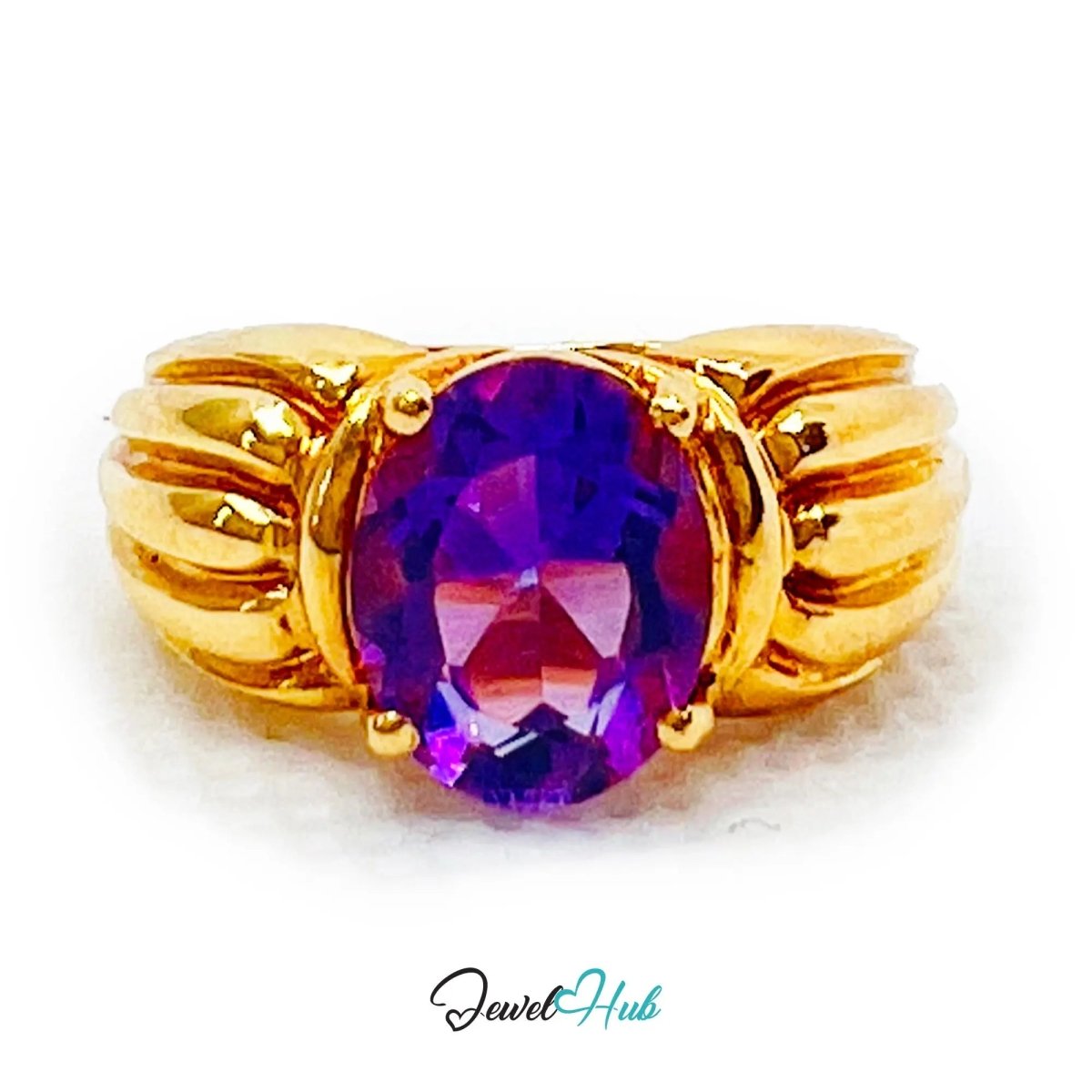 14k Gold Oval Cut Amethyst Ring – Hallmarked | 2.8 Carats | UK M½ US 6.5 | Bold gold & Regal violet - JewelHub.co.uk