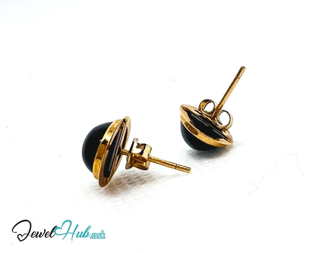 14K Gold Oval Onyx Stud Earrings – Quiet Confidence in Classic Form - JewelHub.co.uk