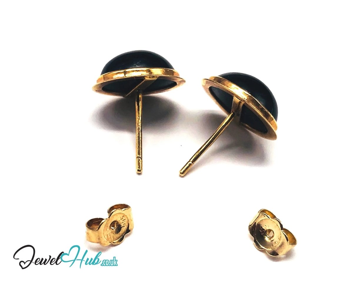 14K Gold Oval Onyx Stud Earrings – Quiet Confidence in Classic Form - JewelHub.co.uk