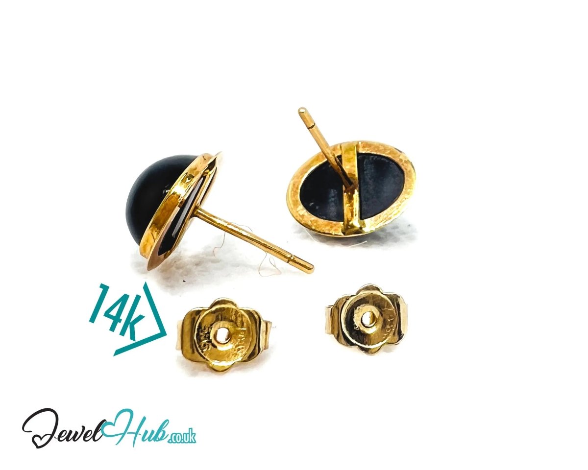 14K Gold Oval Onyx Stud Earrings – Quiet Confidence in Classic Form - JewelHub.co.uk