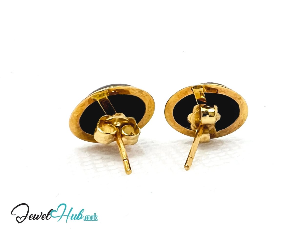 14K Gold Oval Onyx Stud Earrings – Quiet Confidence in Classic Form - JewelHub.co.uk