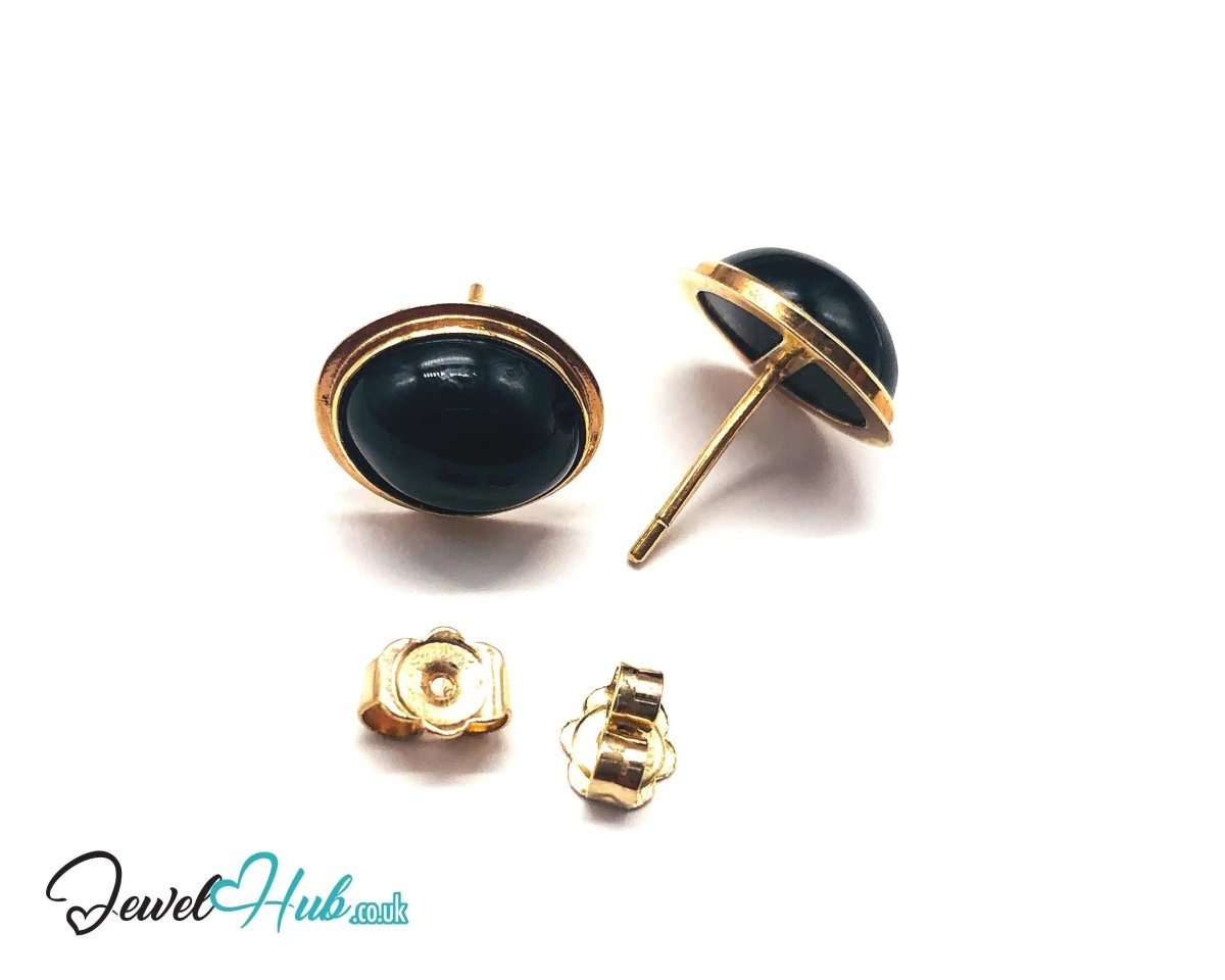 14K Gold Oval Onyx Stud Earrings – Quiet Confidence in Classic Form - JewelHub.co.uk