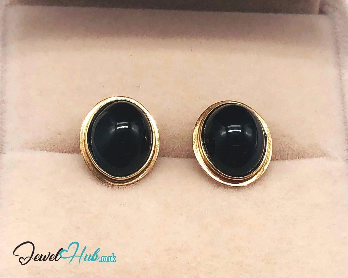 14K Gold Oval Onyx Stud Earrings – Quiet Confidence in Classic Form - JewelHub.co.uk