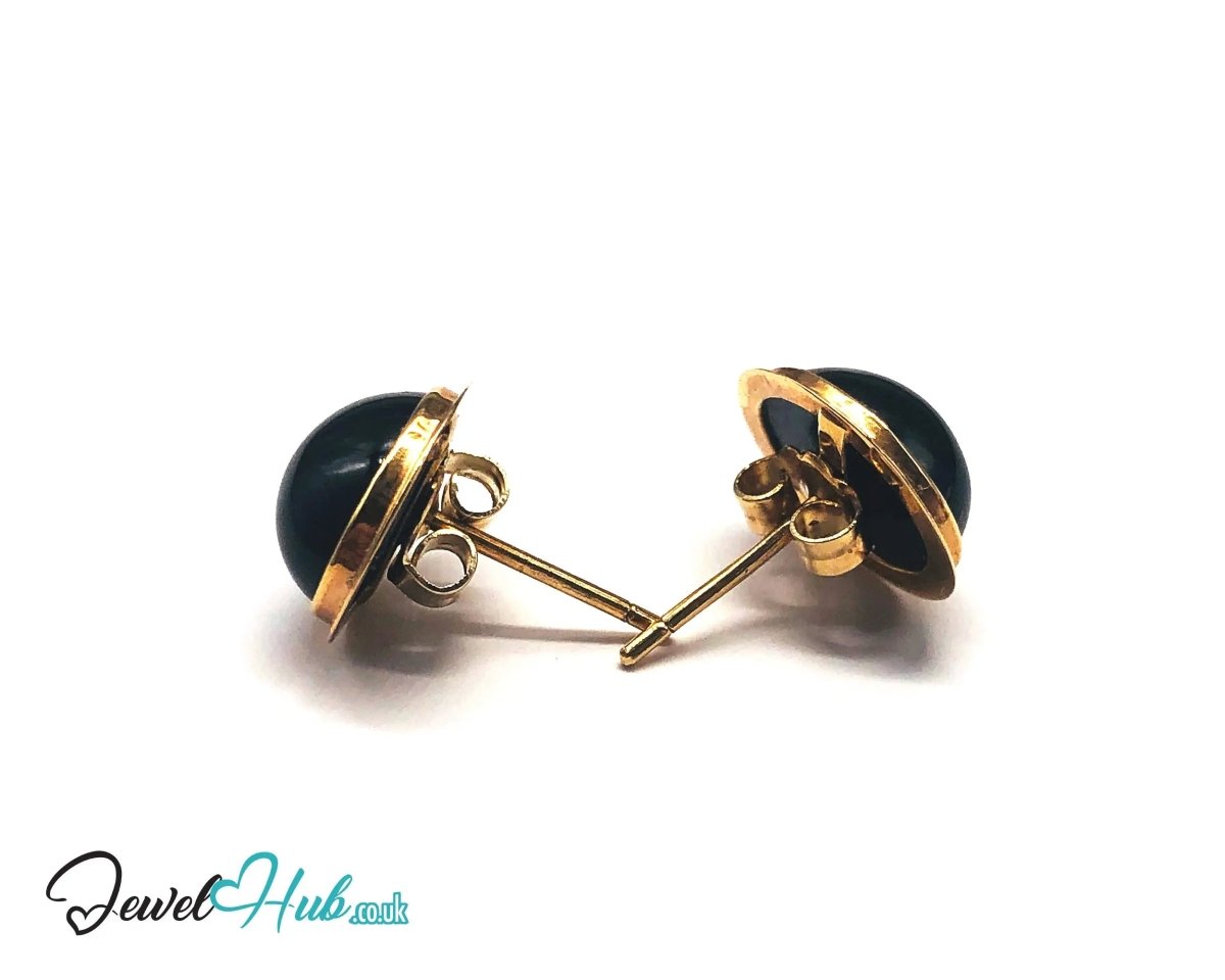 14K Gold Oval Onyx Stud Earrings – Quiet Confidence in Classic Form - JewelHub.co.uk
