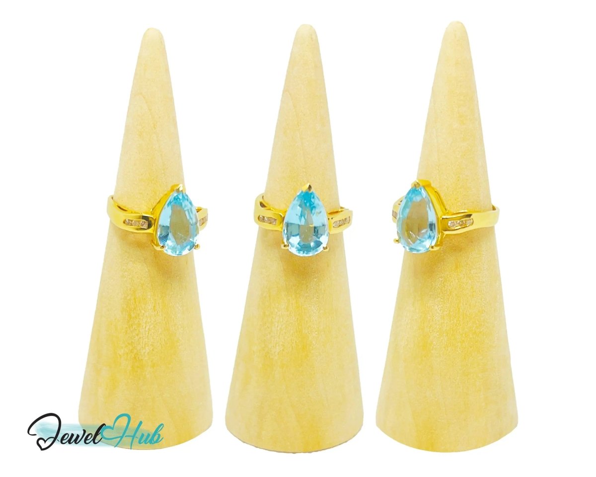 14k Gold Pear - Cut Topaz Diamond Ring – Hallmarked (585) Centre Stone 4 - carat | UK K US 5.5 | Statement Blue Collection - JewelHub.co.uk