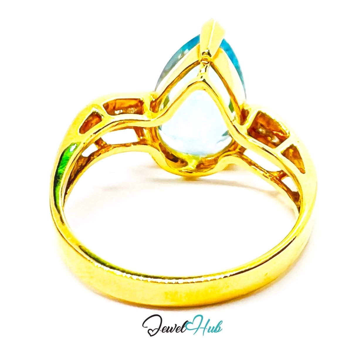 14k Gold Pear - Cut Topaz Diamond Ring – Hallmarked (585) Centre Stone 4 - carat | UK K US 5.5 | Statement Blue Collection - JewelHub.co.uk