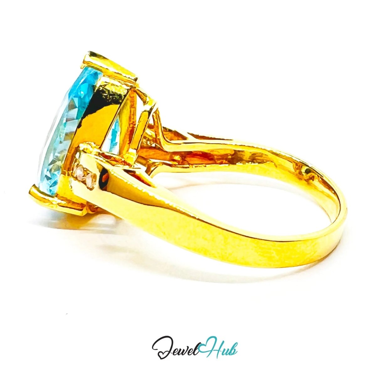 14k Gold Pear - Cut Topaz Diamond Ring – Hallmarked (585) Centre Stone 4 - carat | UK K US 5.5 | Statement Blue Collection - JewelHub.co.uk