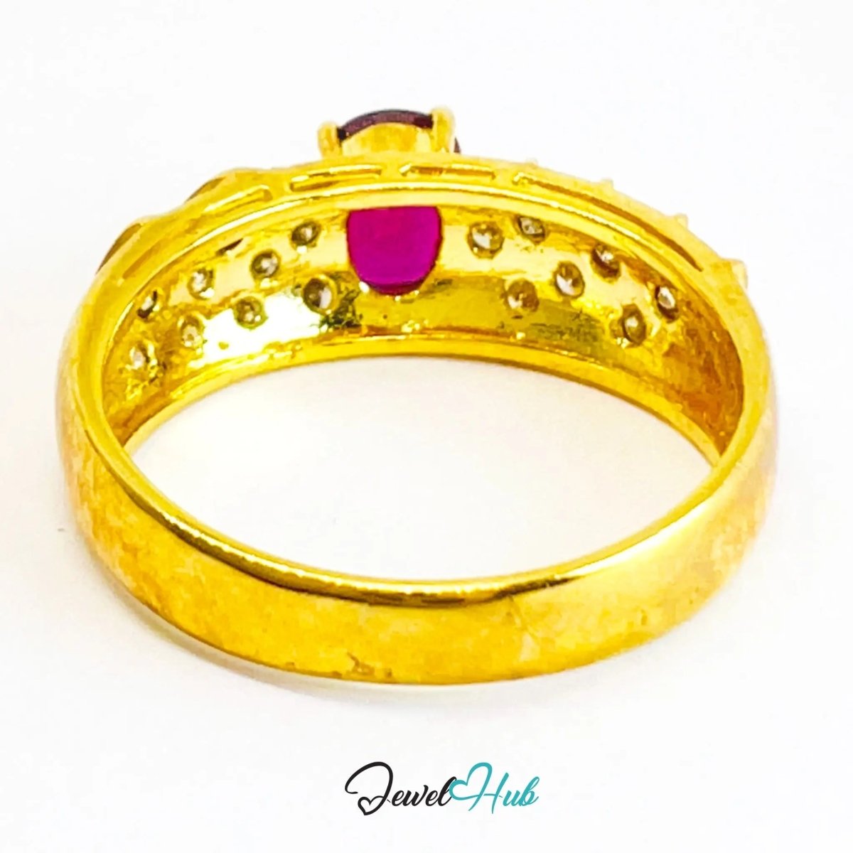 14K Gold Ruby Ring · UK P · US 8 · 1.29ct Gemstone · Wave Diamond Band - JewelHub.co.uk