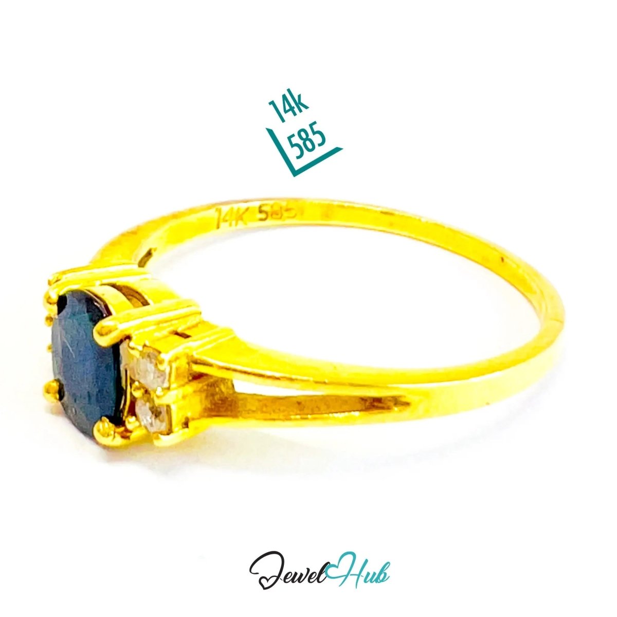 14K Gold Sapphire Diamond Ring · 0.6ct Oval Sapphire · UK N · US 7 · Trio - Set Split Shank - JewelHub.co.uk