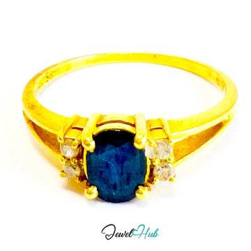 14K Gold Sapphire Diamond Ring · 0.6ct Oval Sapphire · UK N · US 7 · Trio - Set Split Shank - JewelHub.co.uk