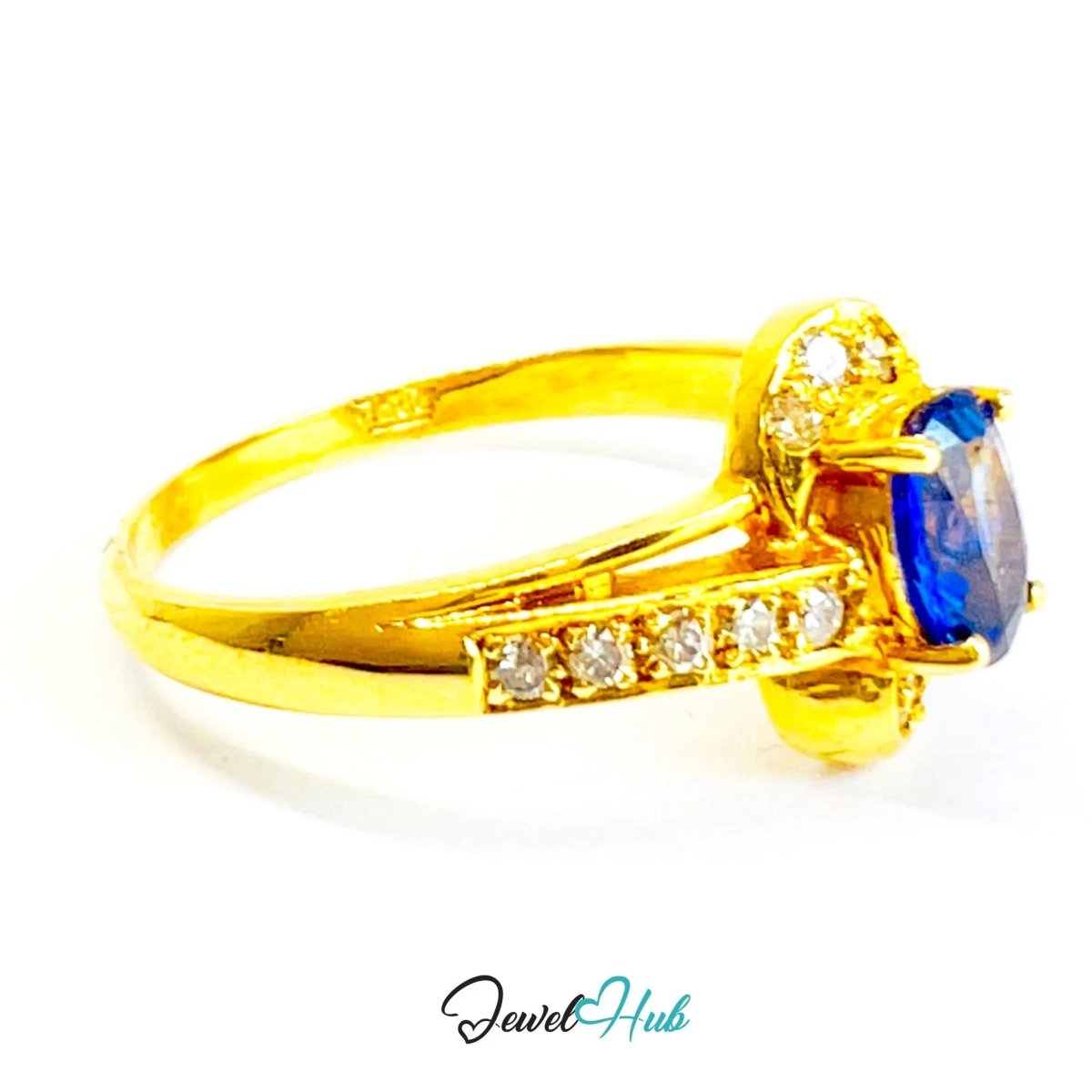 14K Gold Sapphire Diamond Ring · 0.75ct Oval Sapphire · UK Q · US 8.25 · Minimalist Halo Band - JewelHub.co.uk