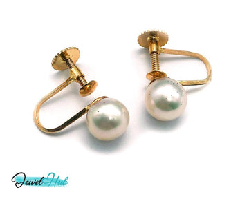 14k Solid Gold 7mm Cultured Pearl Clip - On Earrings - No Piercing Needed - JewelHub.co.uk