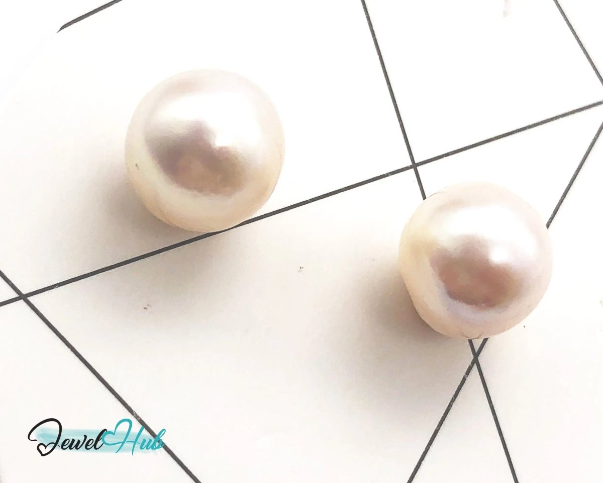 14K Solid Gold Blush Pearl Stud Earrings – 9mm Premium Freshwater Pearls - JewelHub.co.uk