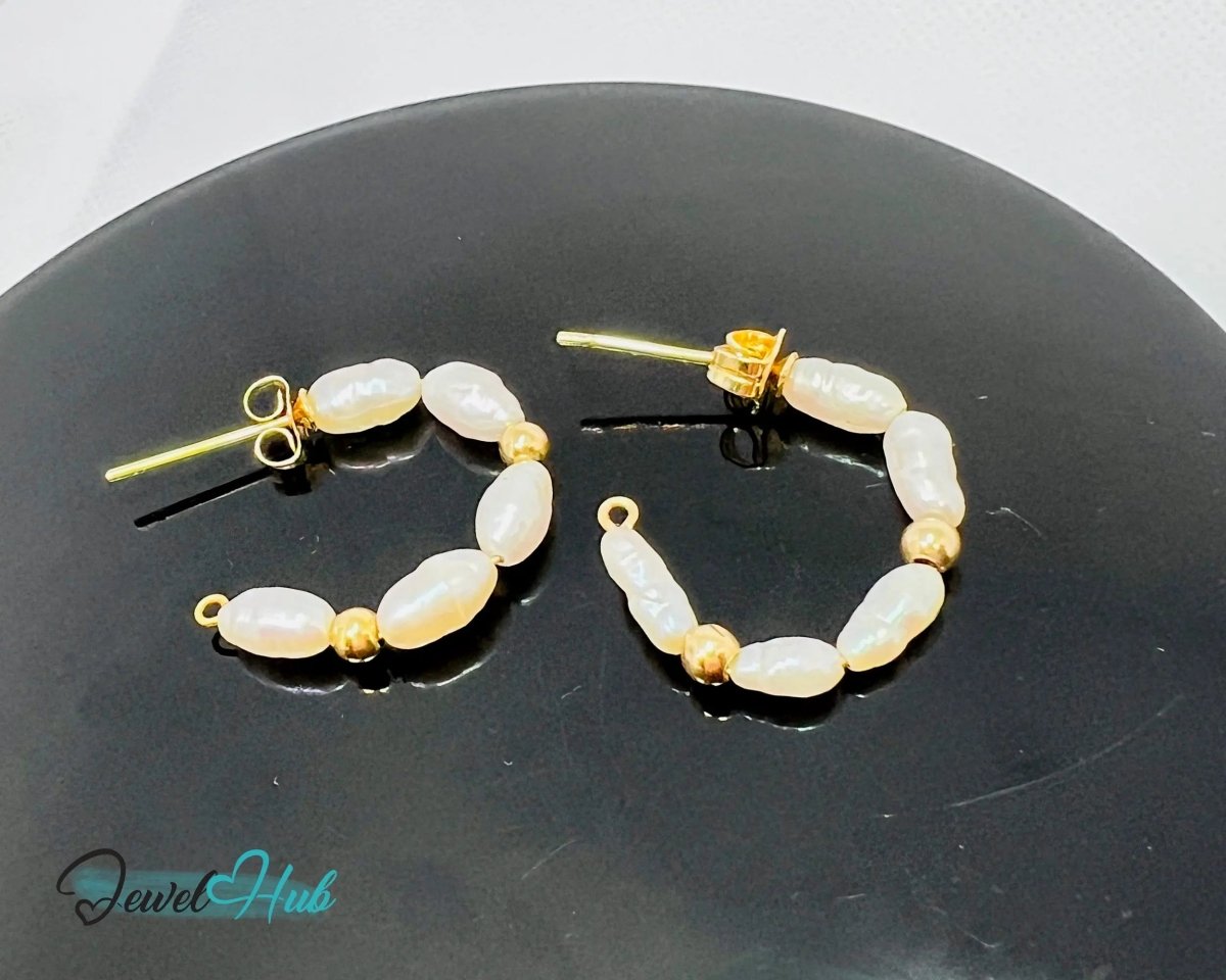 14K Solid Gold Freshwater Pearl Cascade Earrings – Lightweight & Sculptural Elegance - JewelHub.co.uk