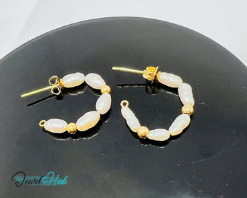 14K Solid Gold Freshwater Pearl Cascade Earrings – Lightweight & Sculptural Elegance - JewelHub.co.uk