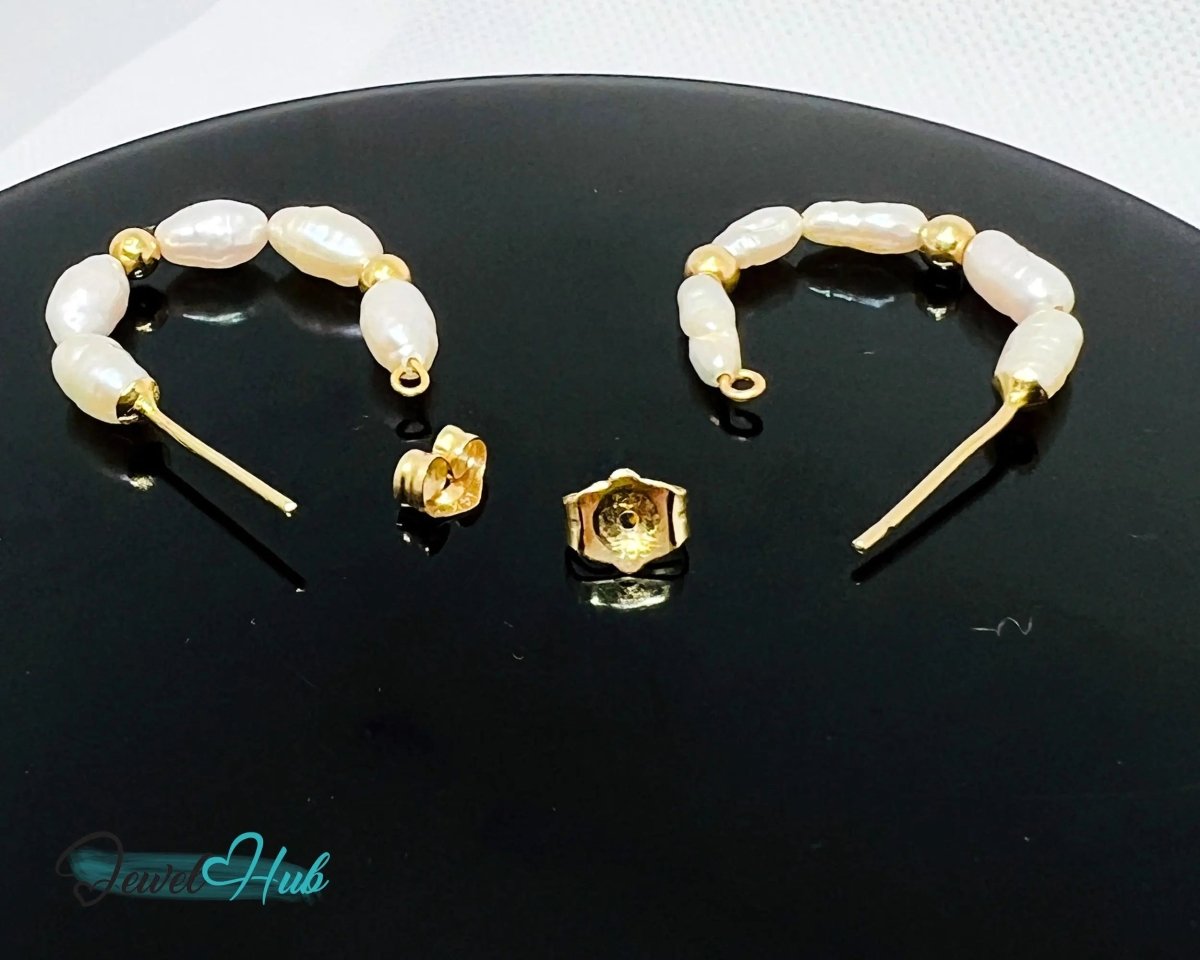 14K Solid Gold Freshwater Pearl Cascade Earrings – Lightweight & Sculptural Elegance - JewelHub.co.uk