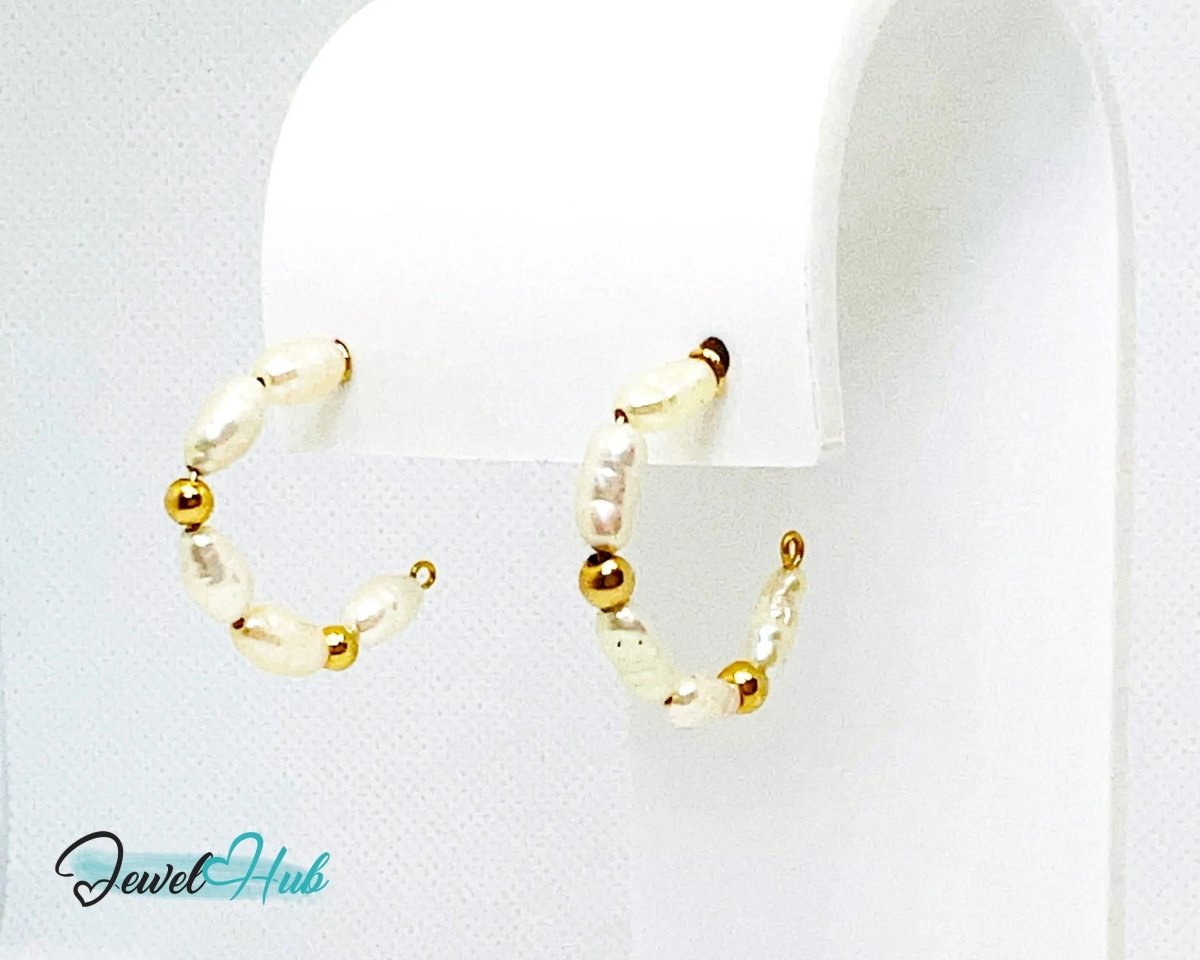 14K Solid Gold Freshwater Pearl Cascade Earrings – Lightweight & Sculptural Elegance - JewelHub.co.uk