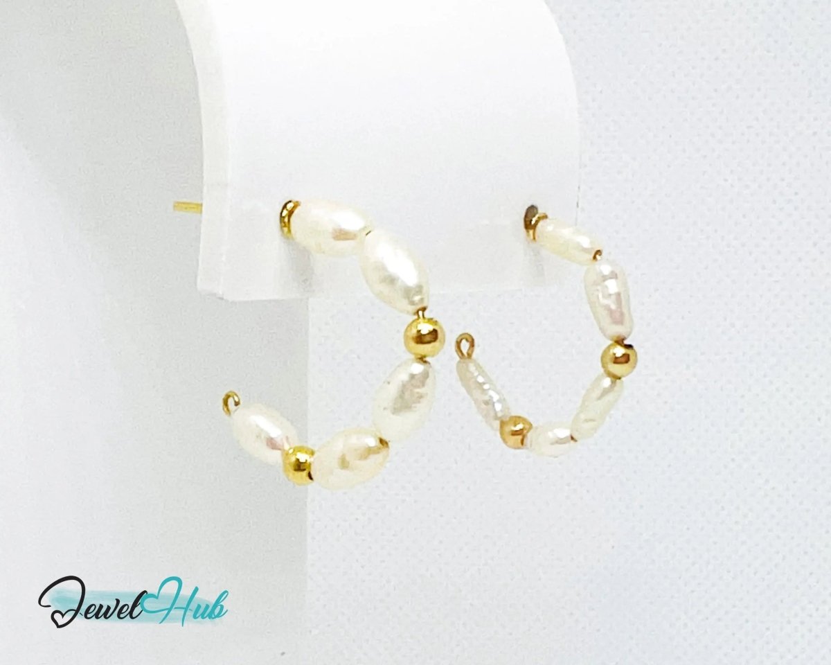 14K Solid Gold Freshwater Pearl Cascade Earrings – Lightweight & Sculptural Elegance - JewelHub.co.uk