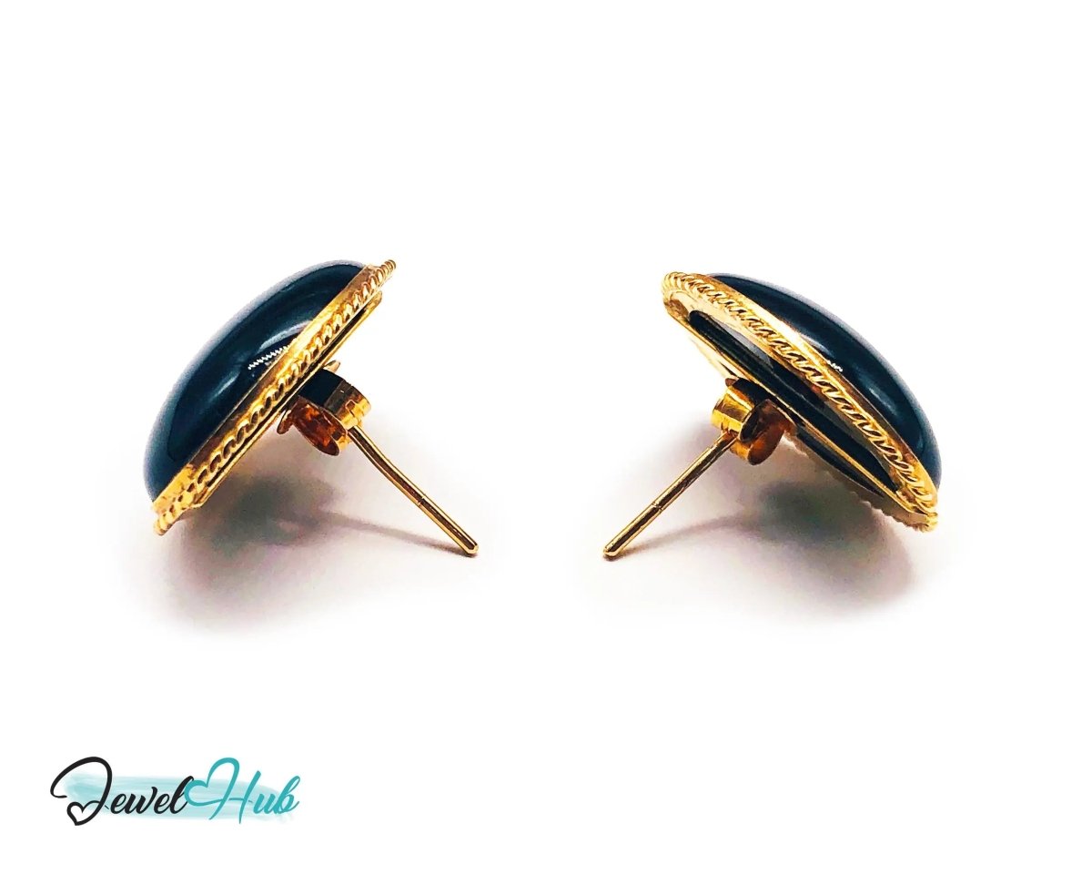 14k Solid Gold Oval Onyx Earrings (Stud) Distinctive Craftsmanship - JewelHub.co.uk