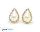 14K Solid Gold Pear - Shaped Halo Earrings with Diamond Pavé and Statement Pearl Luxury Craftsmanship - JewelHub.co.uk