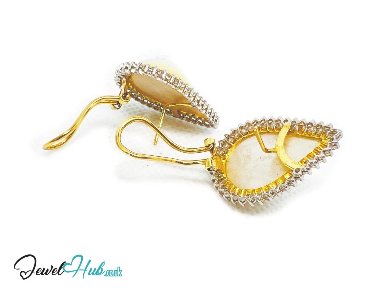 14K Solid Gold Pear - Shaped Halo Earrings with Diamond Pavé and Statement Pearl Luxury Craftsmanship - JewelHub.co.uk