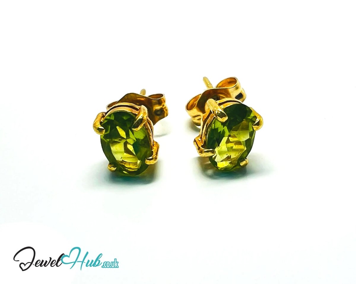 14K Solid Gold Peridot Stud Earrings – 6×4mm Oval - Cut, 1.00ct Total - JewelHub.co.uk