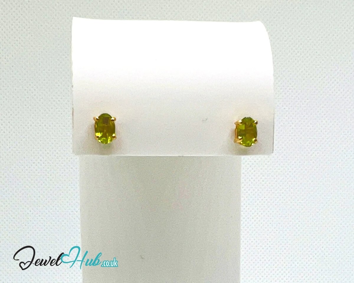14K Solid Gold Peridot Stud Earrings – 6×4mm Oval - Cut, 1.00ct Total - JewelHub.co.uk