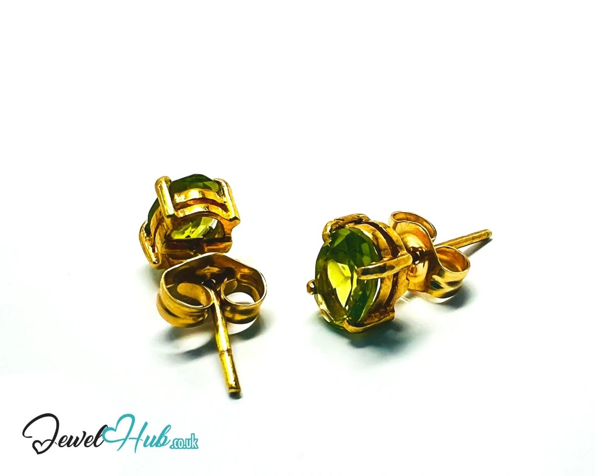 14K Solid Gold Peridot Stud Earrings – 6×4mm Oval - Cut, 1.00ct Total - JewelHub.co.uk
