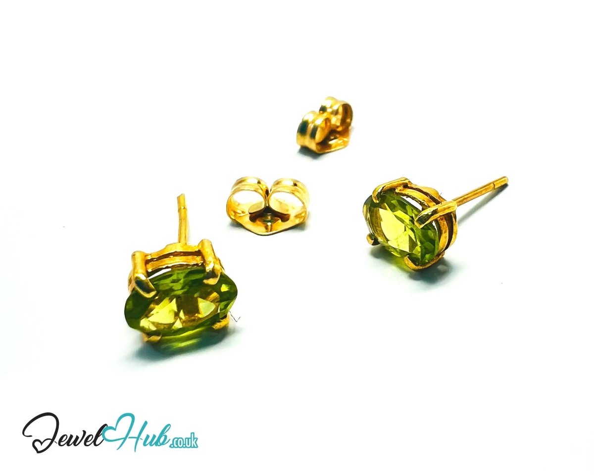 14K Solid Gold Peridot Stud Earrings – 6×4mm Oval - Cut, 1.00ct Total - JewelHub.co.uk