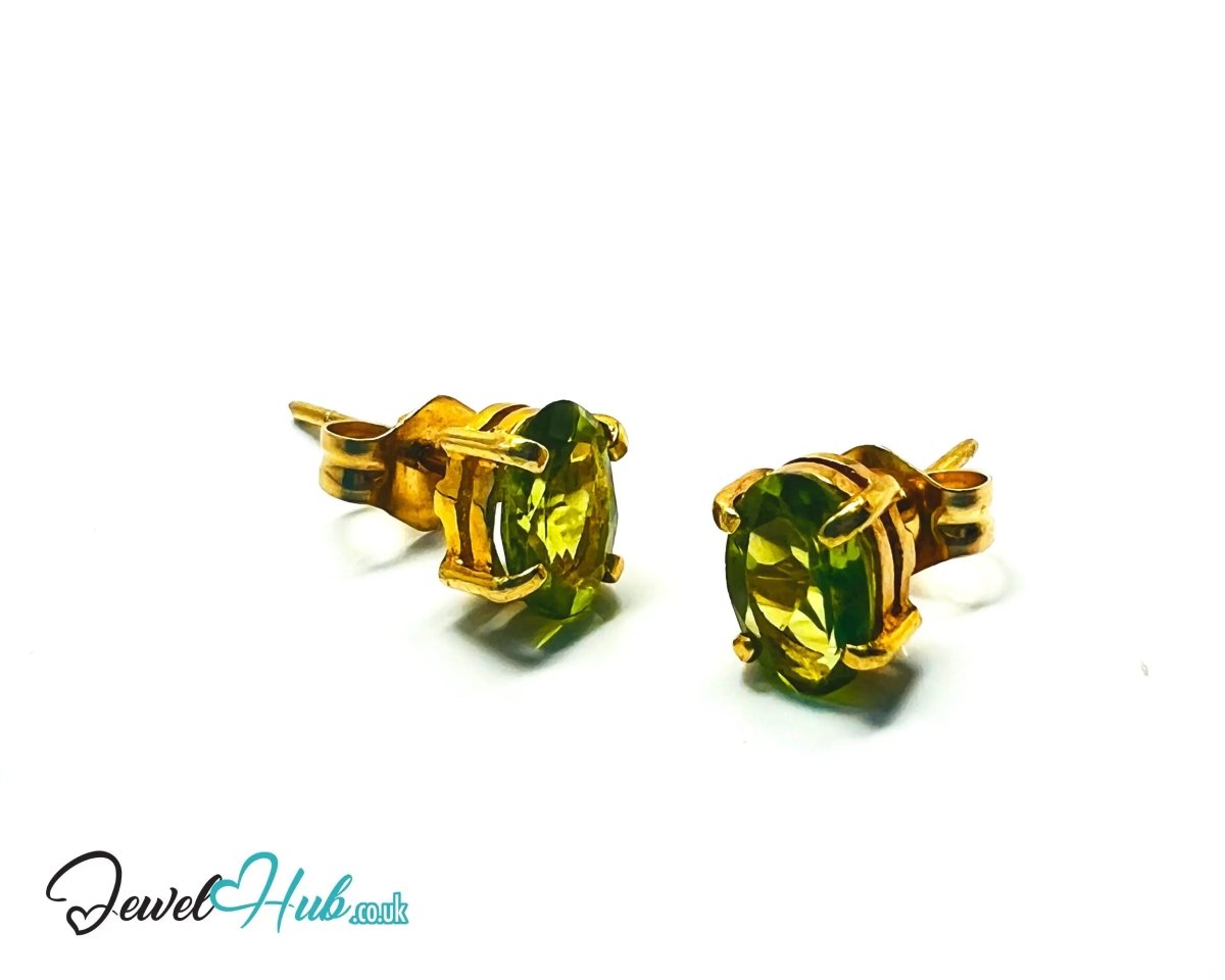 14K Solid Gold Peridot Stud Earrings – 6×4mm Oval - Cut, 1.00ct Total - JewelHub.co.uk