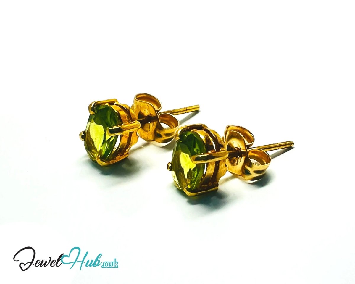 14K Solid Gold Peridot Stud Earrings – 6×4mm Oval - Cut, 1.00ct Total - JewelHub.co.uk